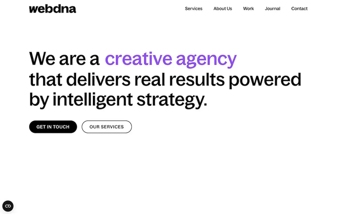 The webdna Craft CMS agency website homepage
