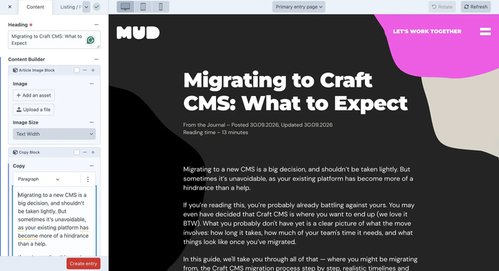 craft cms live preview screen example